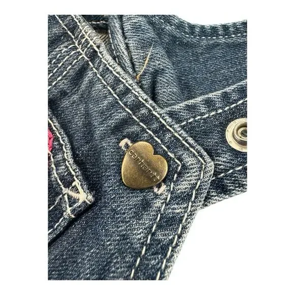 Carhartt Denim 24M Floral Butterfly Embroidered Overalls Adjustable Straps - Picture 5 of 8